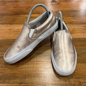 Vans Metallic and White Slip-On Sneakers